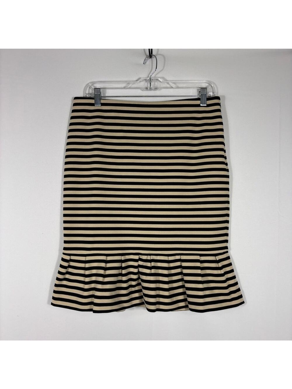 White House Black Market Striped Black and Tan Tulip Skirt Size 8 M0244